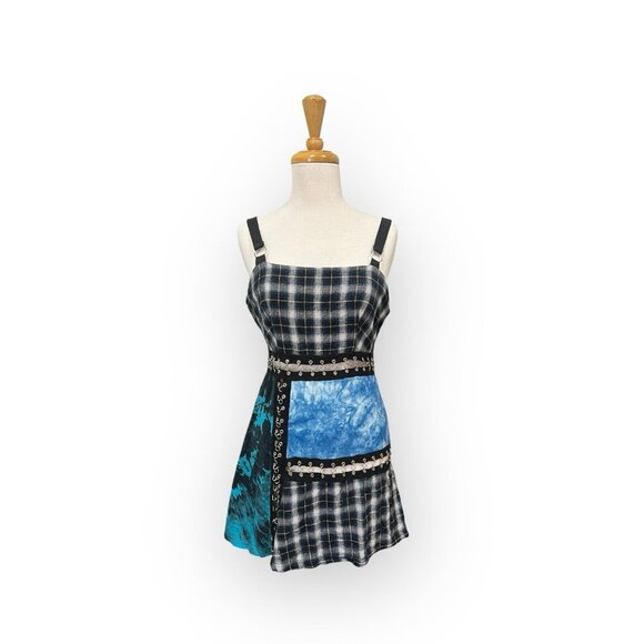 Current Mood Dresses & Skirts - Current Mood Dolls Kill Plaid Patchwork Mini Dress Size M Medium Blue